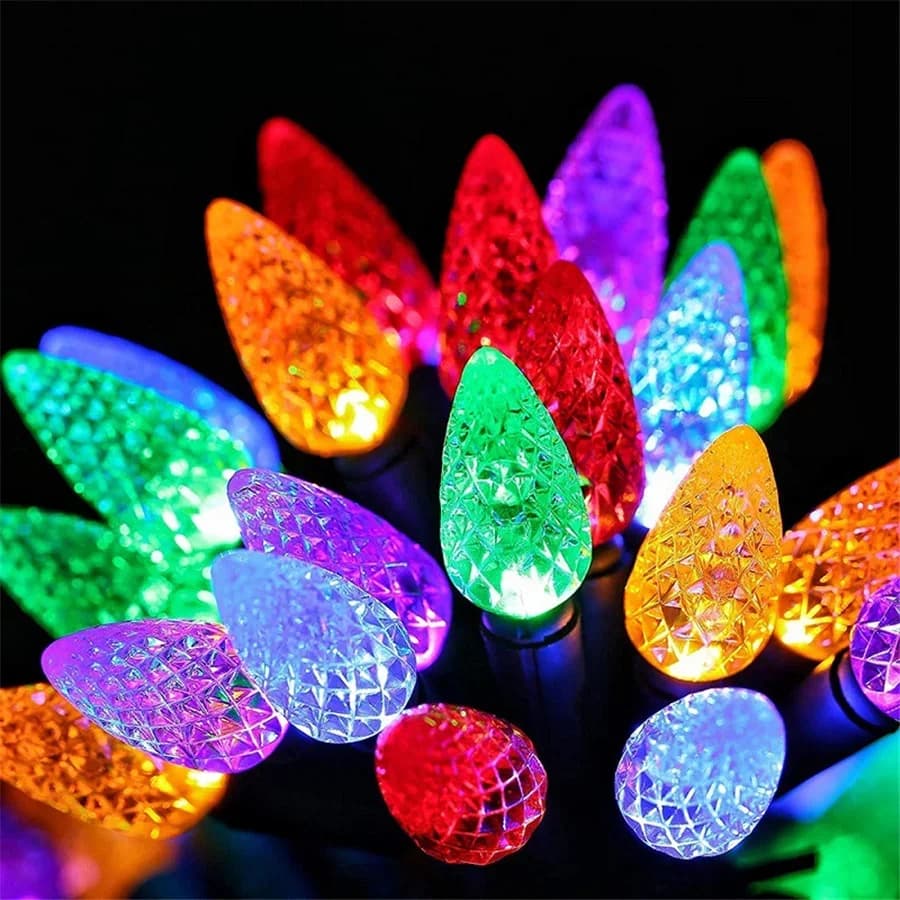 Multicolor Faceted Christmas Strawberry Lights, Solar or Plug-in