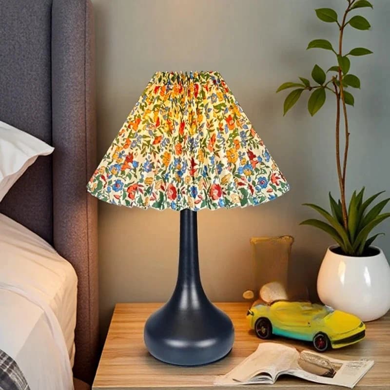 Wrought Iron Table Lamp with Pleated Fabric Shade