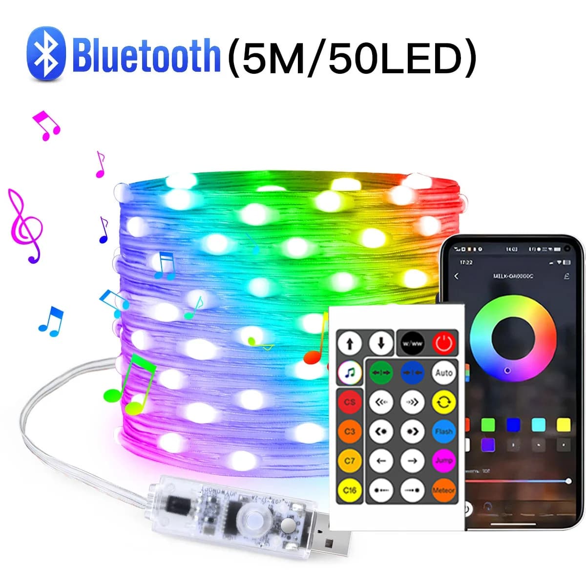USB Bluetooth Remote Control Colorful LED Fairy String Lights