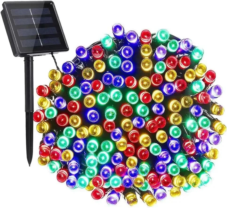 8-Color Solar LED Strip String Lights, Waterproof Outdoor