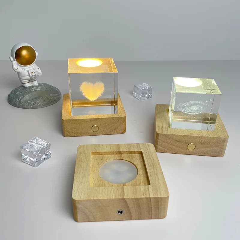 Square Wood USB Rechargeable LED Lamp Base