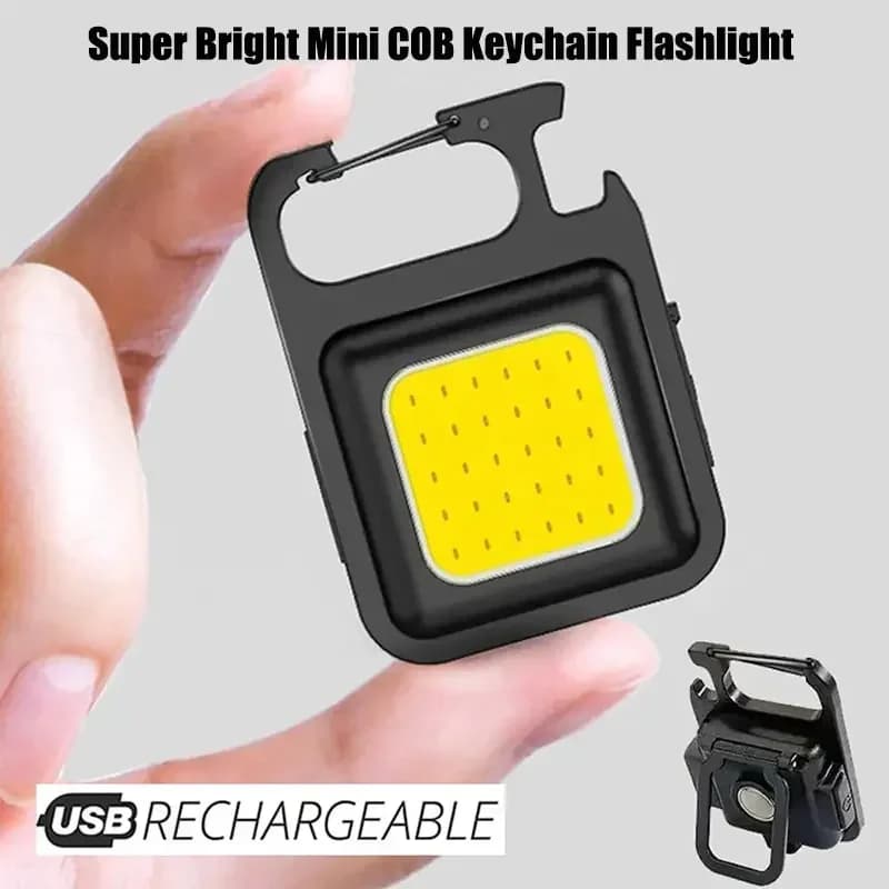 Mini Rechargeable COB LED Keychain Flashlight with Opener