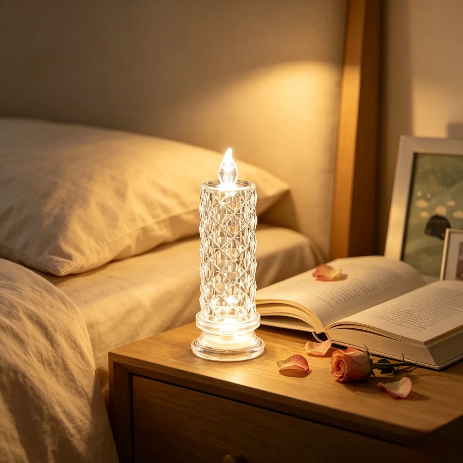 Crystal LED Flameless Candle Light with Projection for Romantic Decor