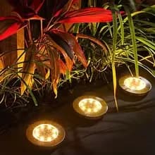 4-Pack Solar LED Disk Deck Lights, 8 LEDs