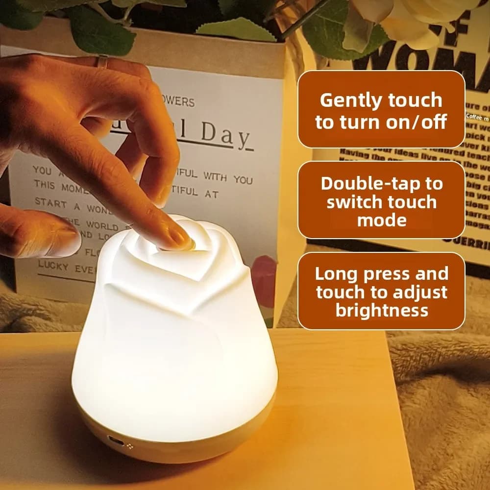 USB Rechargeable Rose Touch Sensor Bedside Lamp