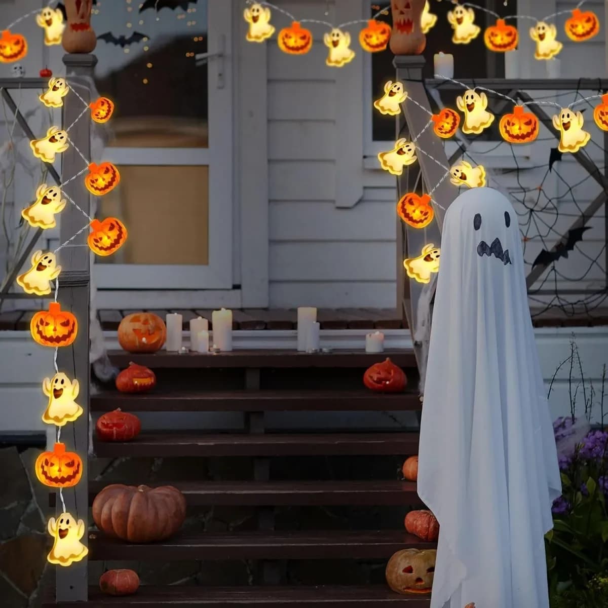 Battery Operated Ghost and Pumpkin Halloween LED String Lights