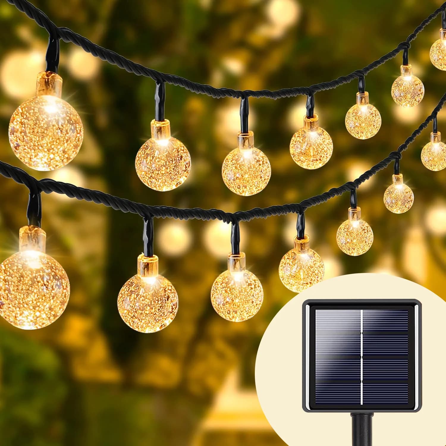 Solar Crystal Ball Fairy String Lights, Warm White Outdoor