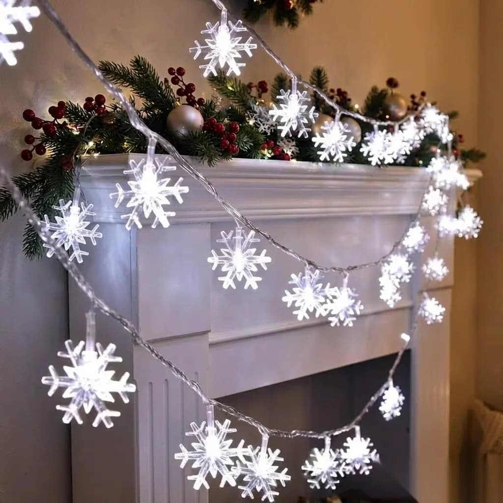 White Snowflake Fairy String Lights, USB Plug-in
